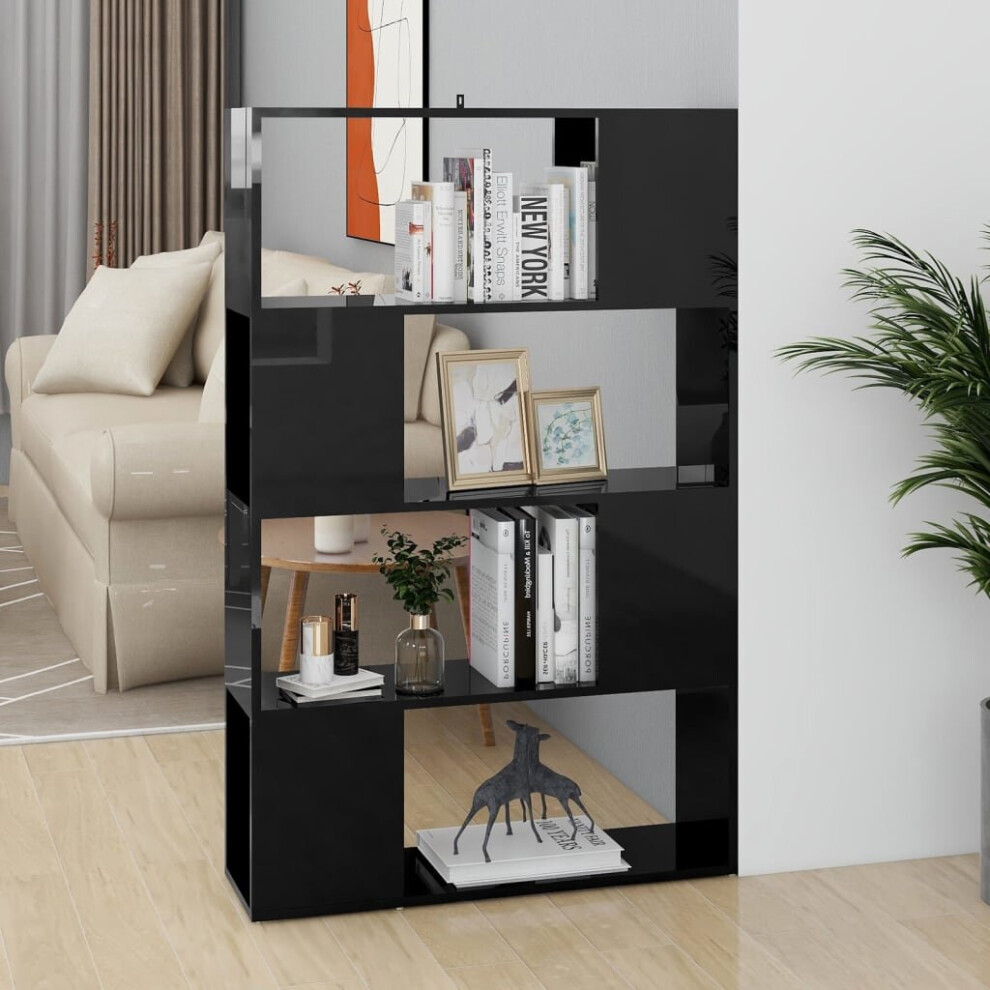 vidaXL Book Cabinet Room Divider High Gloss Black Home Privacy Screen Bookcase