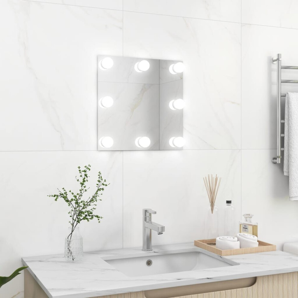 Vidaxl Wall Mirror With Led Lights Square Glass Wall-Mounted Makeup Mirror