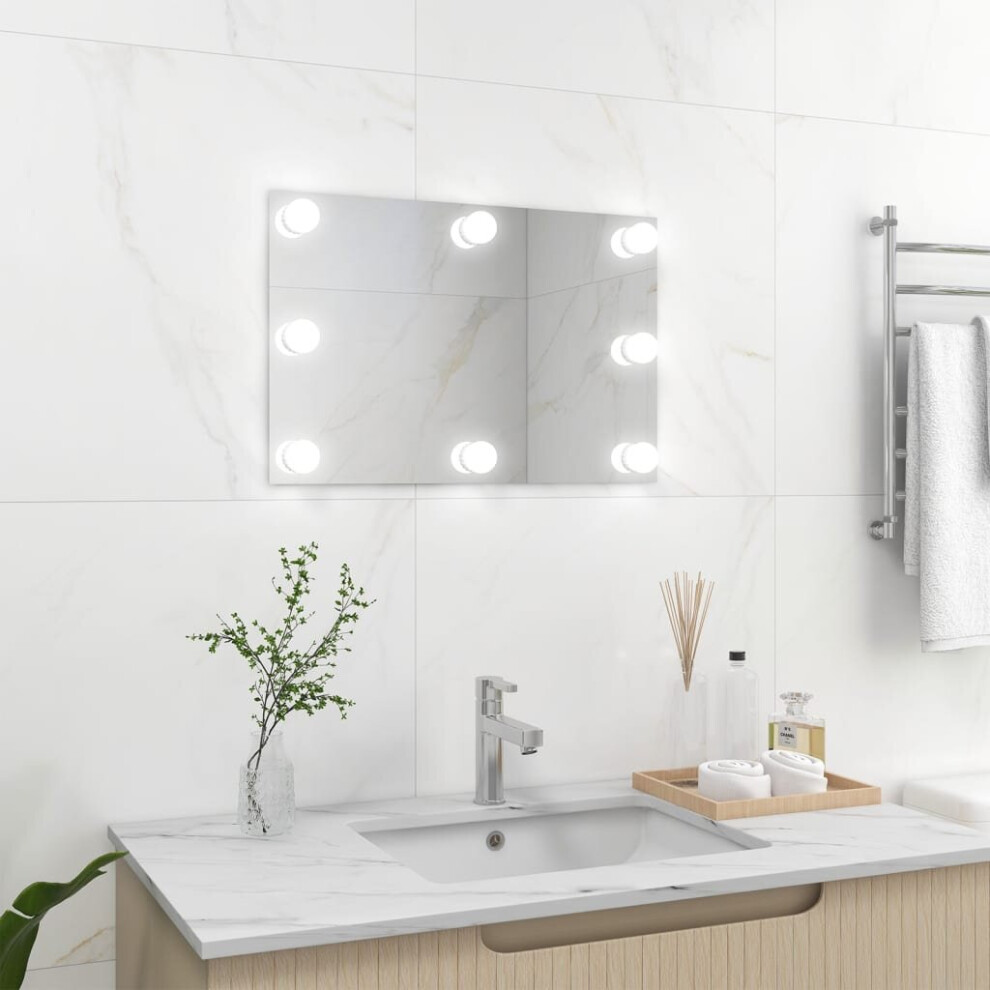 Vidaxl Wall Mirror With Led Lights Rectangular Glass Home Wall-Mounted Mirror
