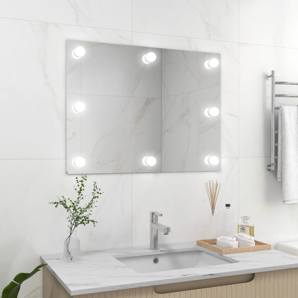 vidaXL Wall Frameless Mirror with LED Lights Rectangular Glass Makeup Mirror