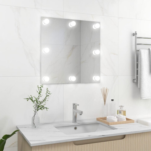 VidaXL vidaXL Wall Mirror with LED Lights Square Glass Wall-Mounted Makeup Mirror