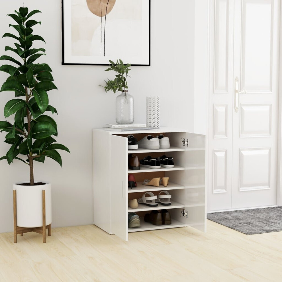 vidaXL Shoe Cabinet High Gloss White Engineered Wood Shoe Organiser Cabinet