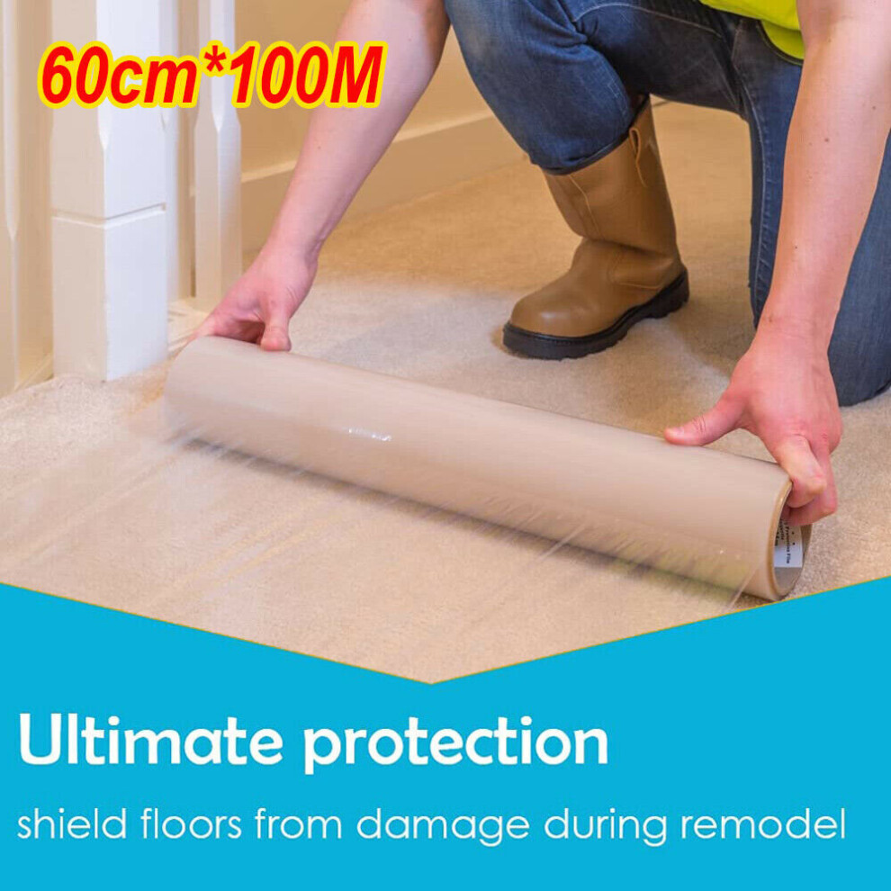 Self-Adhesive Carpet Protection Film 60cm x 100m - Temporary Floor Covering, Tear-Resistant, Easy Apply, Ideal for Stairs