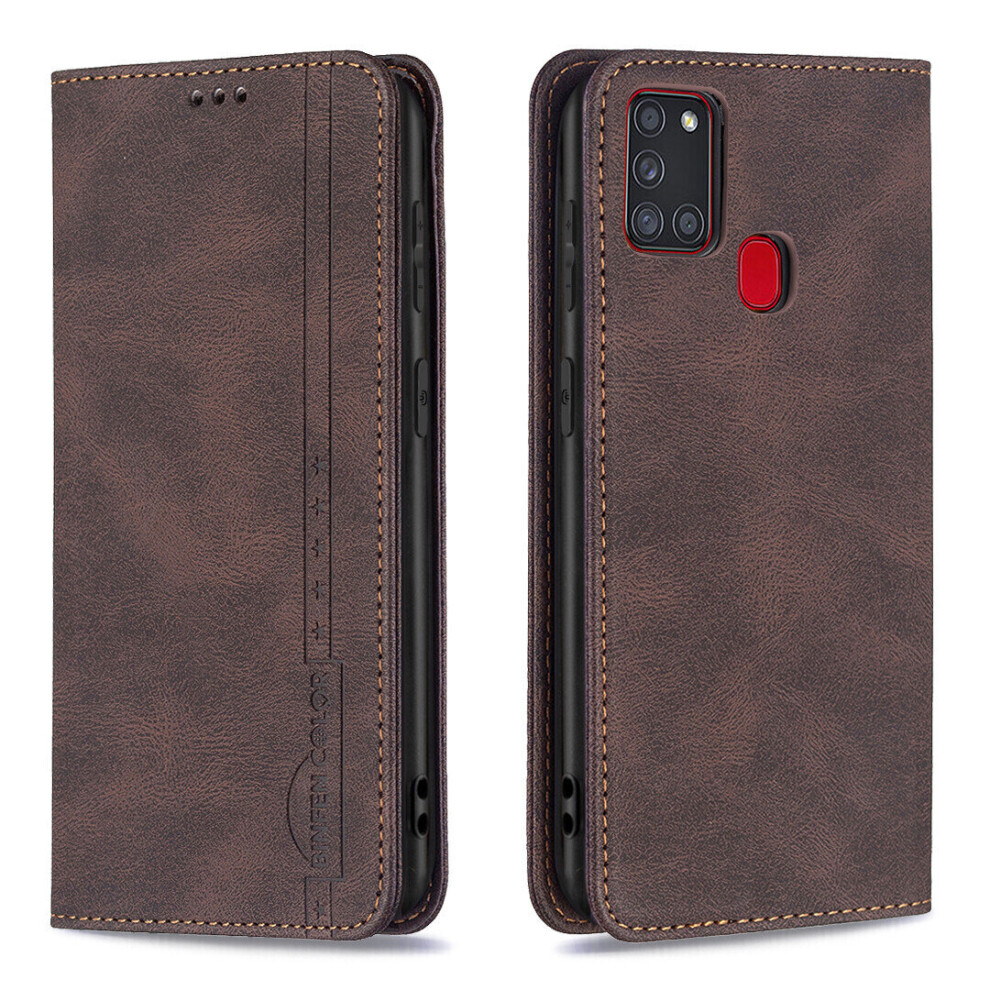 Samsung Galaxy A21S Case Wallet Magnetic Closure Foldable Protective Anti-theft brush Cover - Brown