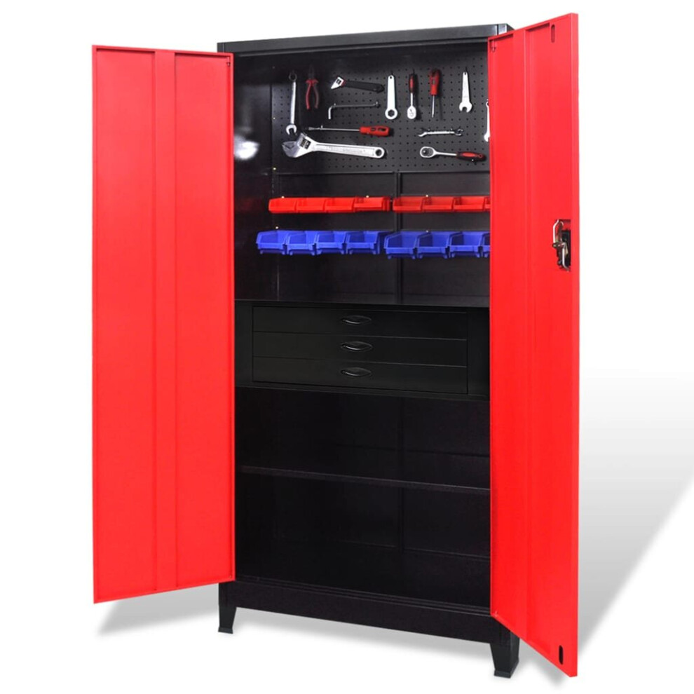 vidaXL Tool Cabinet with Tool Chest Steel Red and Black Tool Storage Organiser