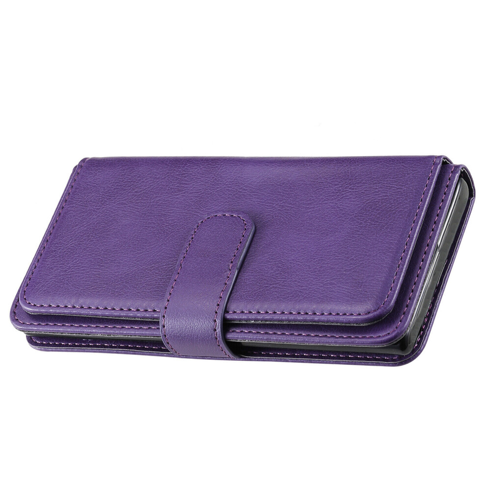 Samsung Galaxy S21 FE 5G Case Retro Leather Wallet Flip Magnetic Cover 10 Card Holder - Purple