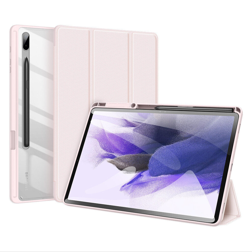 Case for Samsung Galaxy Tab S7 FE,Folio Trifold Stand Smart Cover with Detachable Slim Hard Shell Transparent Back Cover - Pink