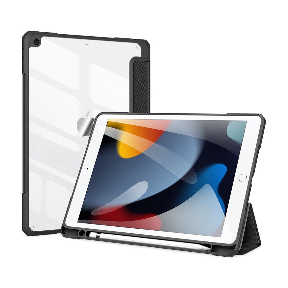 Gangxun Case For Ipad 9 10.2 2021,Folio Trifold Stand Smart Cover With Detachable Slim Hard Shell Transparent Back Cover - Black