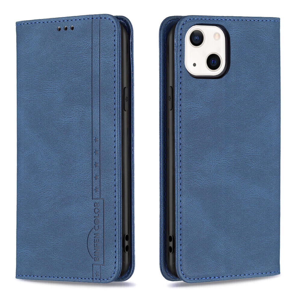 iPhone 13 Mini Case Wallet Magnetic Closure Foldable Protective Anti-theft brush Cover - Blue