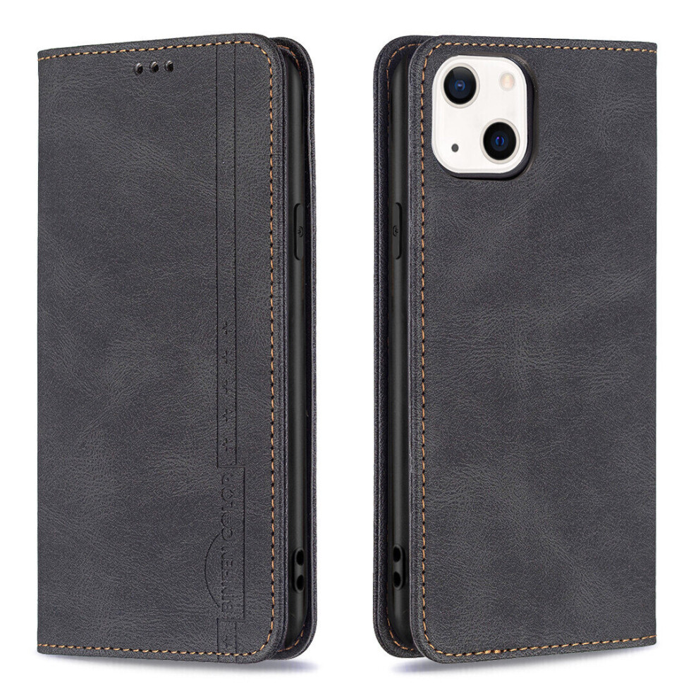 iPhone 13 Mini Case Wallet Magnetic Closure Foldable Protective Anti-theft brush Cover - Black