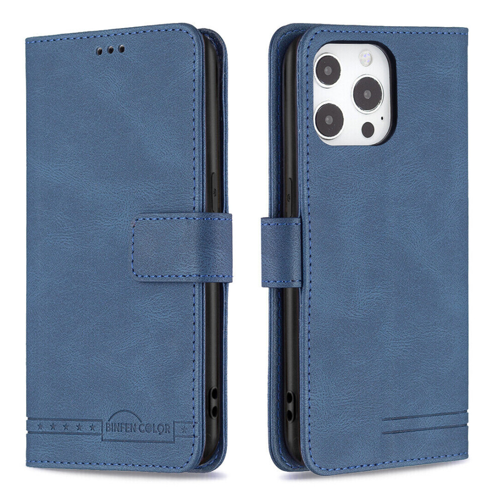 iPhone 11 Pro Case Wallet With RFID Blocking Credit Card Slot Viewing Stand Magnetic Closure - Blue
