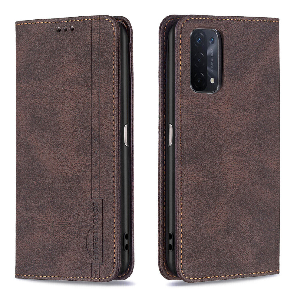 Gangxun Oppo A74 5G/A93 5G/A54 5G Case Wallet Magnetic Closure Foldable Protective Anti-Theft Brush Cover - Brown