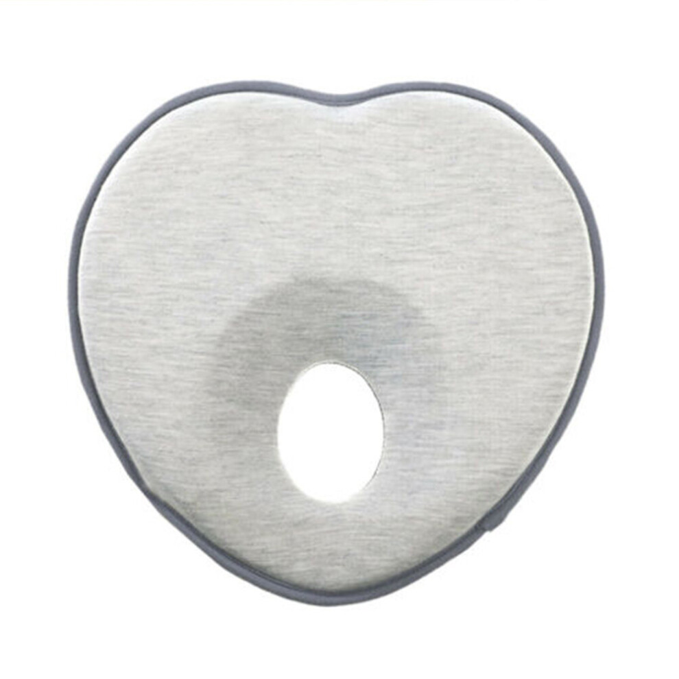 (Grey) Baby Infant Memory Foam Pillow Newborn Heart Shape Prevent Flat Head Support