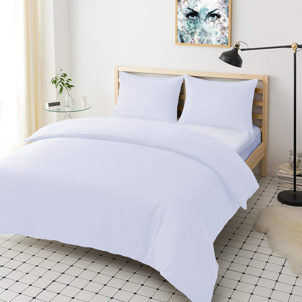 (White, Single) Plain Duvet Cover Single Double King Bed Set Quilt