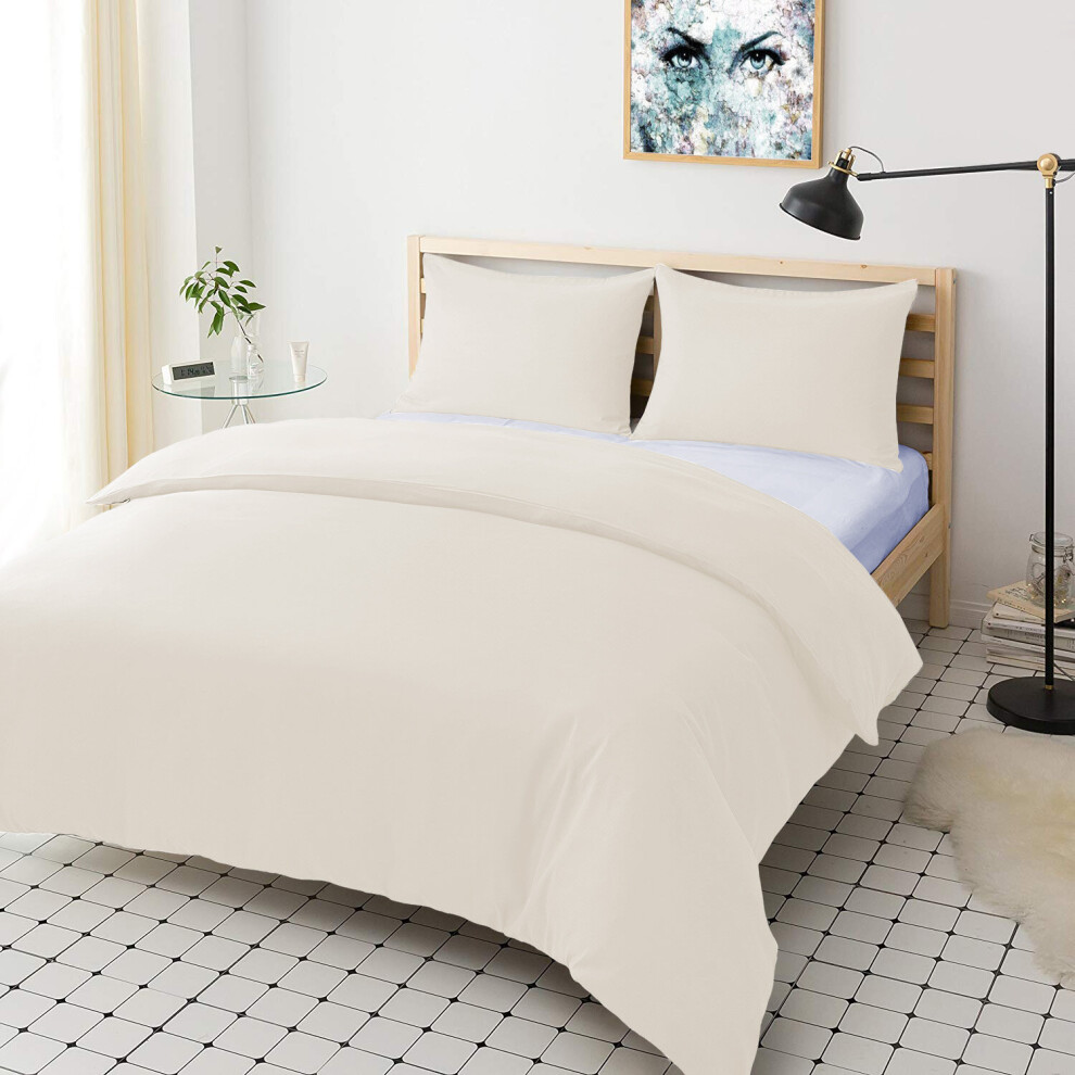 (Cream , Single) Plain Duvet Cover Single Double King Bed Set Quilt