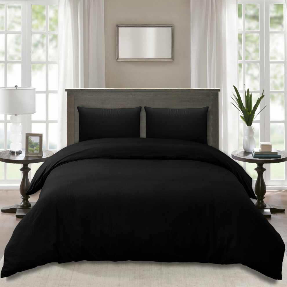 (Black, King) Plain Dyed Duvet Quilt Cover with Pillowcase Bedding  Set Quilt Cover Set Single Double King Size