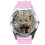 Pink Leather Round Watch for Leopard Fans 1