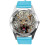 Blue Leather Round Watch for Leopard Fans 1