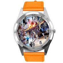 Orange Leather Round Watch fg4 compatible with fortnite