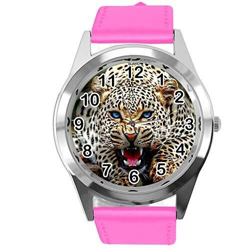 HOT Pink Leather Round Watch for Leopard Fans