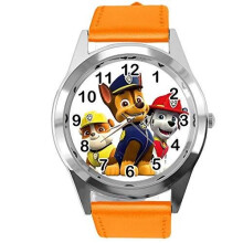 Quartz Watch Round Orange Leather Band for pup Fans