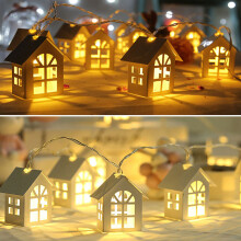 (Battery-Cool White) 2M 10LEDs Holiday String Light Garland Wood House LED Beads Lamp USB/Battery Powered