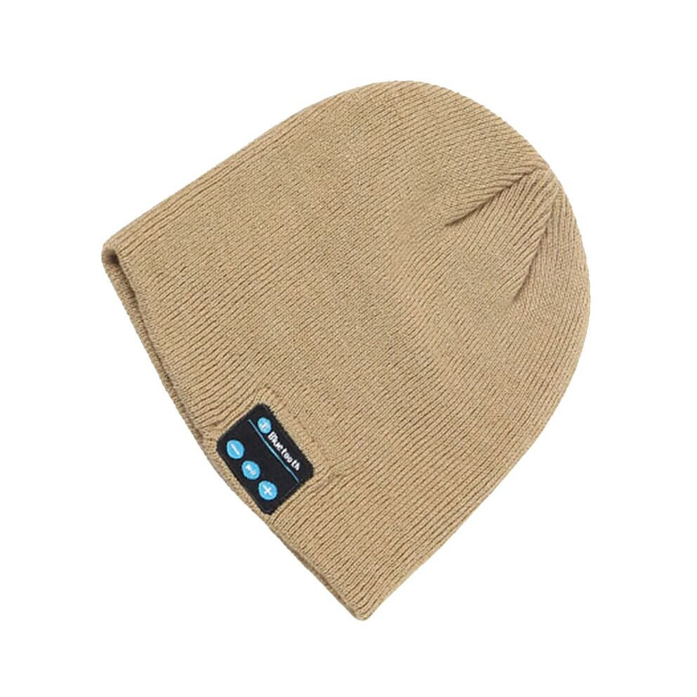 (Beige) Soft Warm Beanie Hat Bluetooth Smart Cap Wireless Headphone Set Speaker Mic Hot