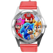 Quartz Watch with Red Leather Band for E5 Game Fans - Sonic Hedgehog Edition
