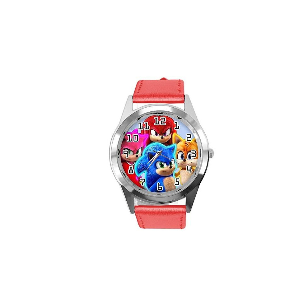 Quartz Watch Red Leather Band for Game Fans E5 compatible with hedgehog sonic