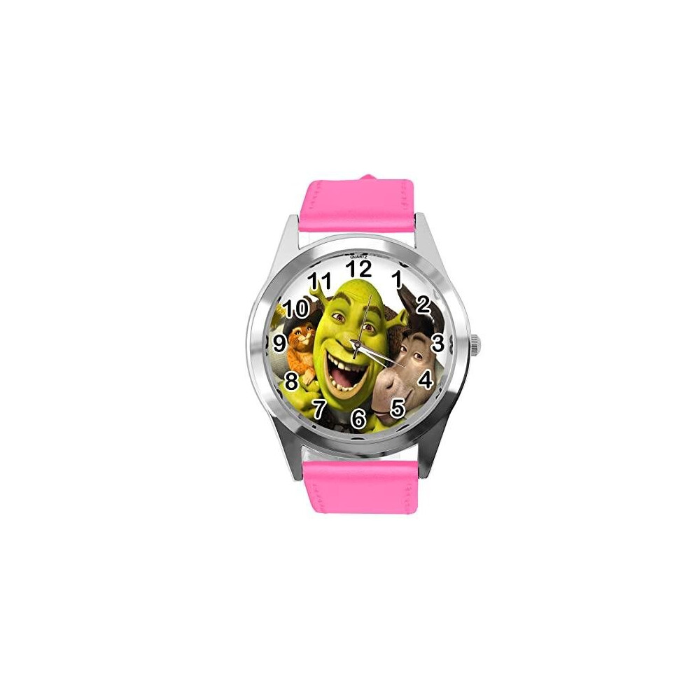 Photos - Wrist Watch hot pink Leather Round Watch for shrek ogre Fans