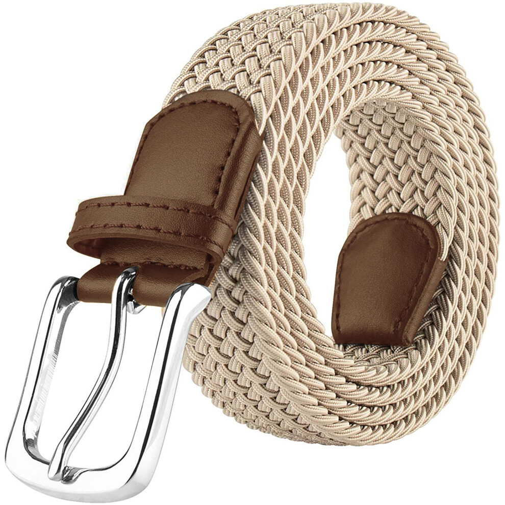 (Beige, S/M) Enzo Elasticated Belts Men Ladies Stretch Belts