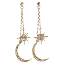 (gold, 97mm) Women Crystal Stones Boho Star Sun Moon Drop Dangle Stud Earrings Jewelry Gift