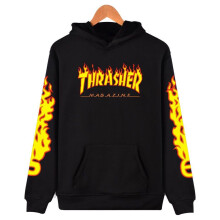 (BLACK, L) Men Women Thrasher Flame Pullover Hoodie Sweaters Skateboard Sweatshirt hot