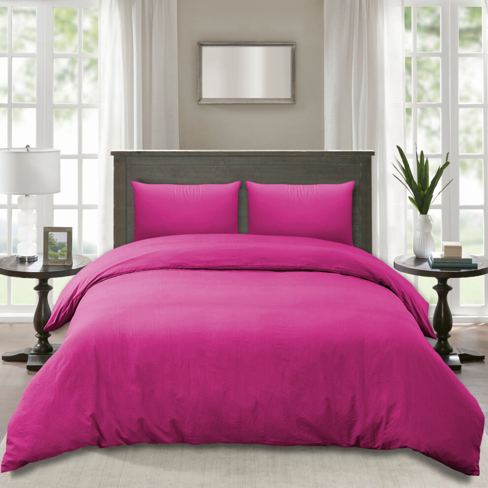 (Pink, Double) Plain Dyed Duvet Quilt Cover with Pillowcase Bedding  Set Quilt Cover Set Single Double King Size