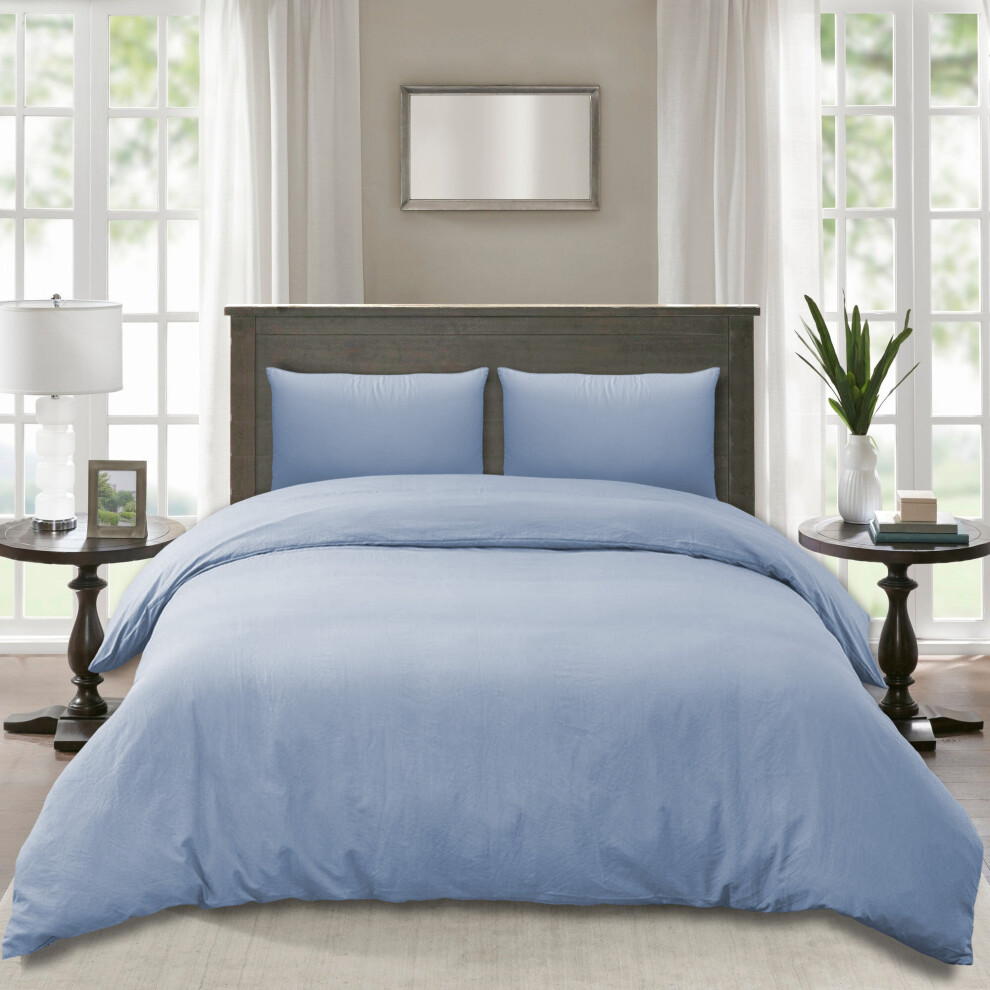 (Light Blue, Single) Plain Dyed Duvet Quilt Cover With Pillowcase Bedding Set Quilt Cover Set Single Double King Size