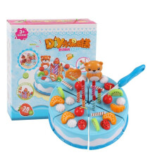 (Blue) 37pcs Kitchen Toys Cake Food- DIY Pretend Play Fruit Cutting Birthday Toys For Children, Plastic Educational Baby Kids Gift