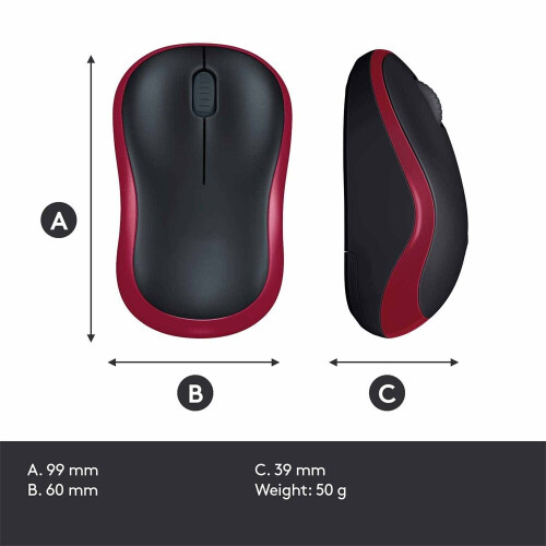 Logitech Optical Mouse Fit LOGITECH Black Red USB 2.4-GHz Mice Wireless M185 2