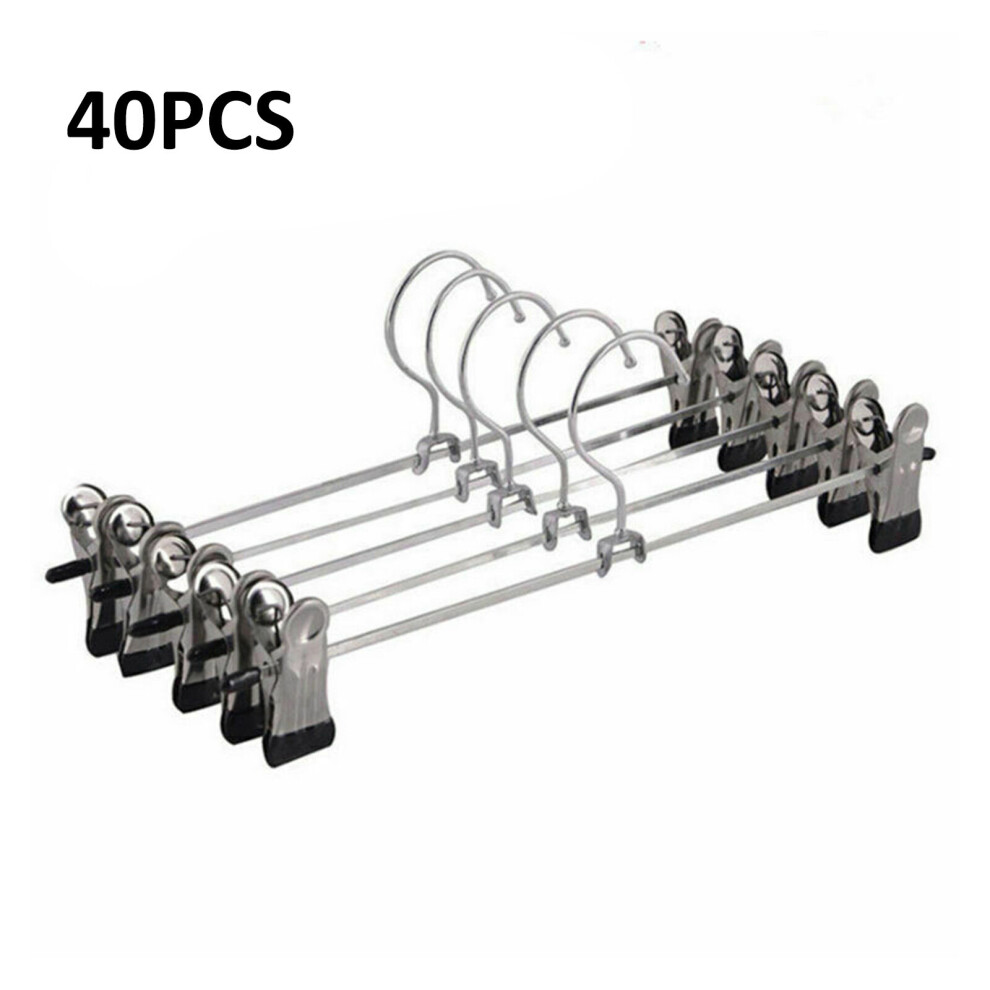(40Pcs) Metal Clip Coat Hangers Clothes Closet Pant Trousers Skirt Rack Multi
