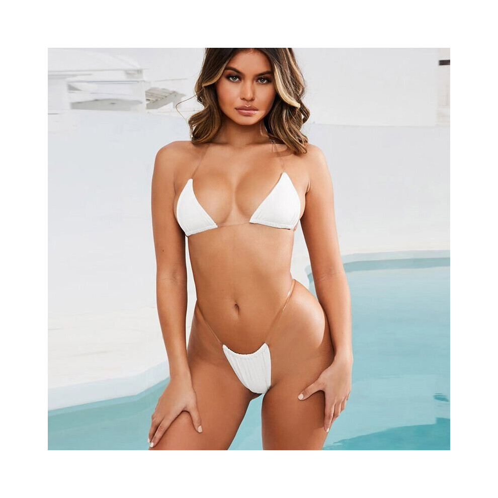 White, S) Micro Bikini Clear Straps Women Brazilian G-String Set Thong  Swimwear Swimsuit on OnBuy