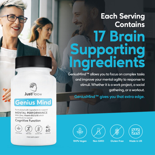JustFloow Genius Mind | Cognitive Enhancer | Nootropic Supplement That Boost Energy, Focus, Memory and Mental Performance 1