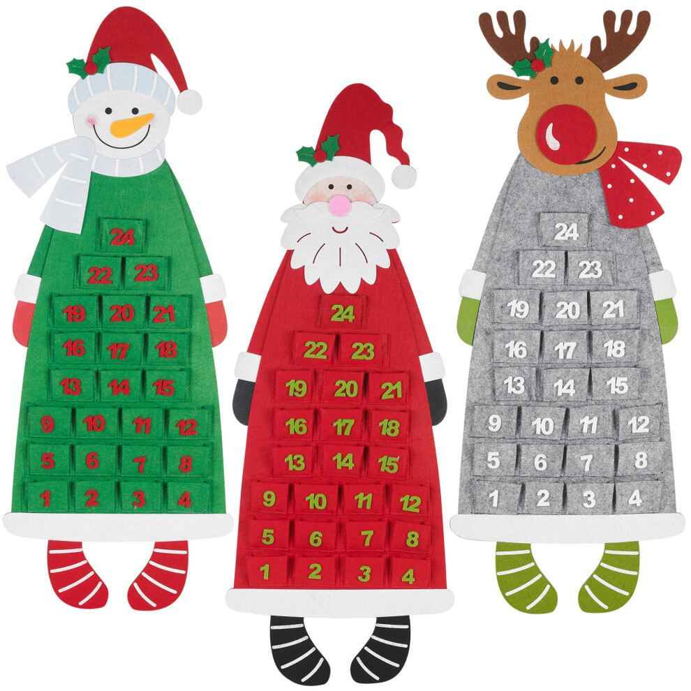 Christmas Hanging Felt Advent Calendar With Pockets Santa Xmas Countdown Decor