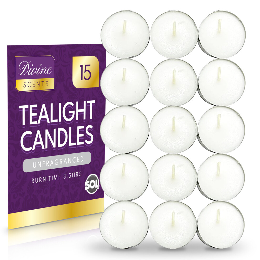 15pk Unfragranced Tealight Candles | White Unscented Tealights