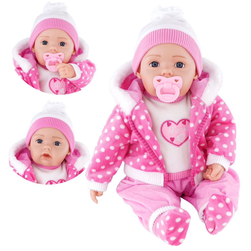 (Candy Pink) The Magic Toy Shop 20" Lifelike Soft Baby Doll With Dummy & 12 Sounds