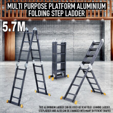 5.7M Aluminum Extension Ladder Multi-Purpose Portable with 2 Platform