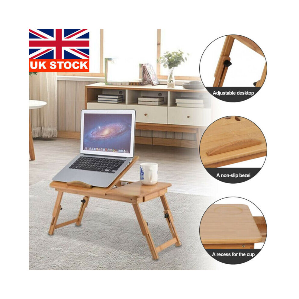 Adjustable Foldable Laptop Desk Notebook Computer Bamboo Table Stand Tray Bed