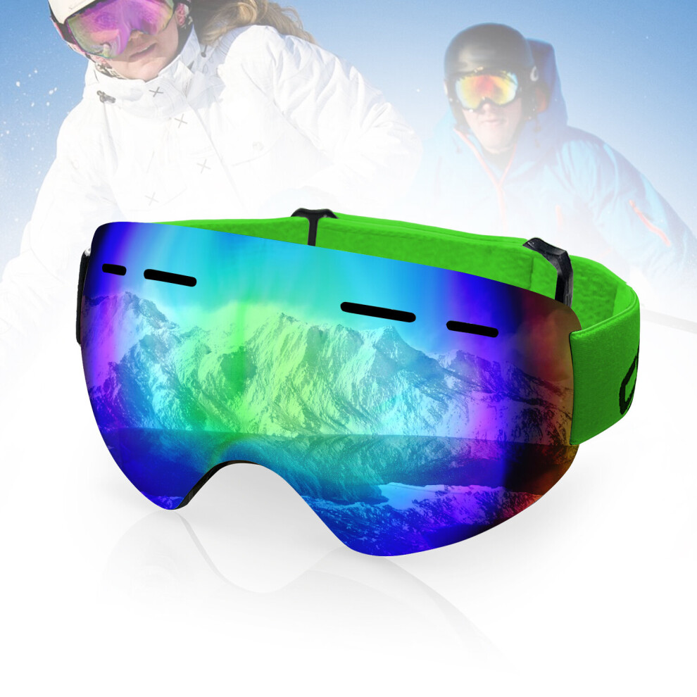 (Blue-purple mirror + Green mirror belt) OTG Ski Goggles UV Protection Snowboard Goggle