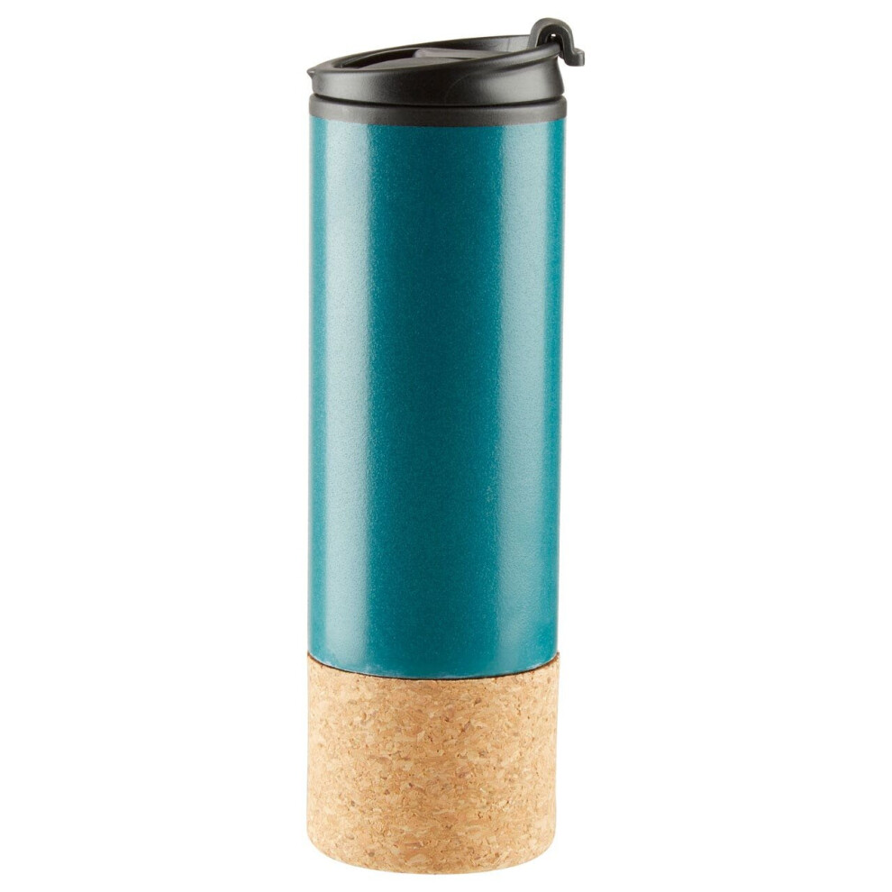 Premier Housewares Dark Green Double Wall Travel Mug, Coffee Cup With Cork Base, Eco-Friendly Coffee Mug,Ideal For Daily Use Green,Brown