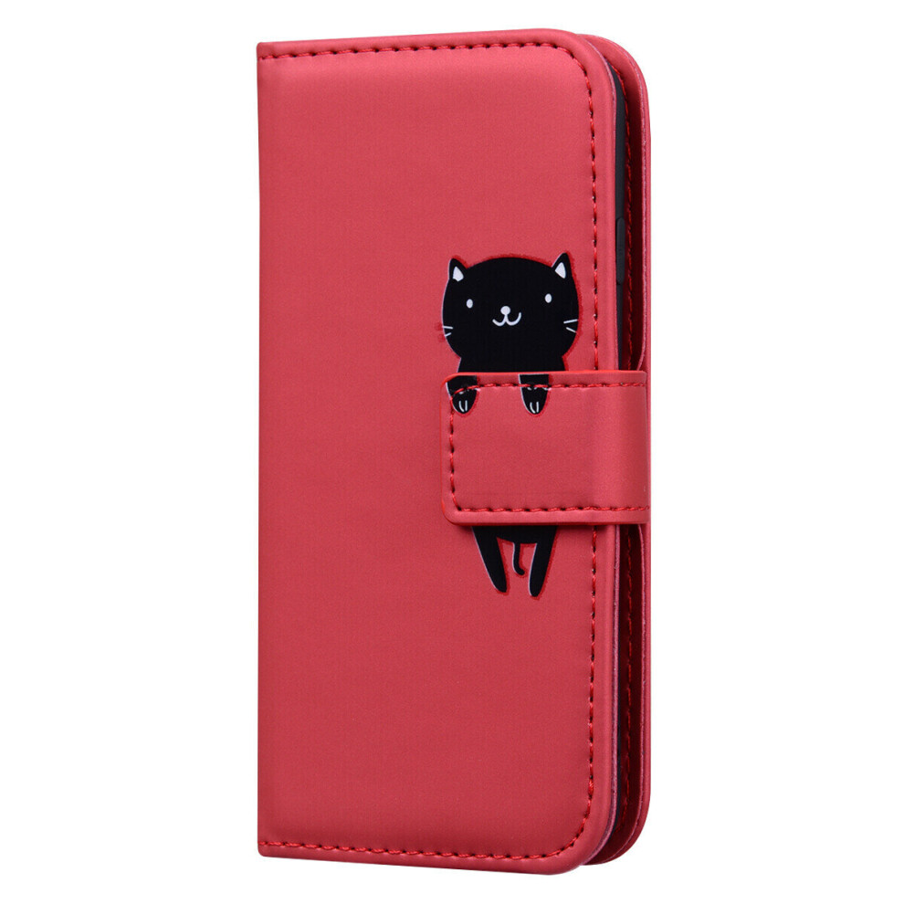 Case for Samsung Galaxy A12 Cute Cartoon Animal Leather Wallet flip Creative magnetic protective cover - Red Cat