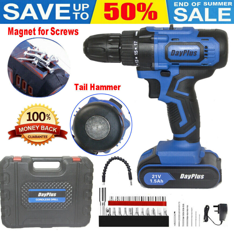 21V Cordless  impact Drill  Screwdriver Kit Built in Hammer and Magnet