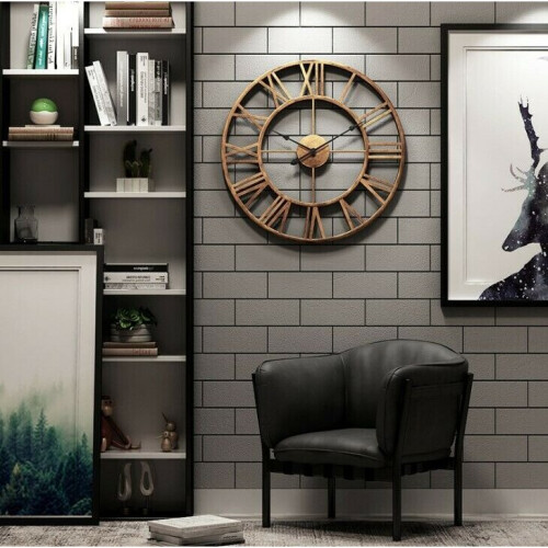 60CM Large Skeleton Round Roman Wall Clock Big Numerals Giant Open ...